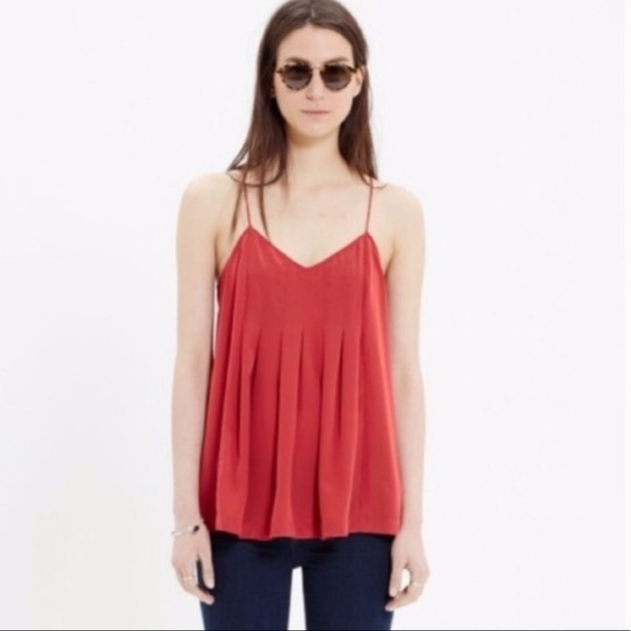 Madewell Red Pleated Cami Tank Top